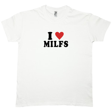 Футболка біла "I LOVE MILFS" Кіт.Дарує