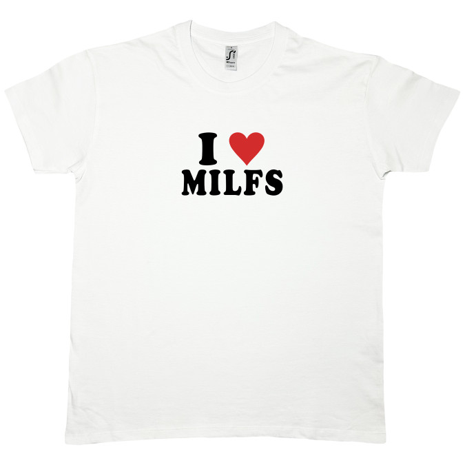 Футболка біла "I LOVE MILFS" Кіт.Дарує