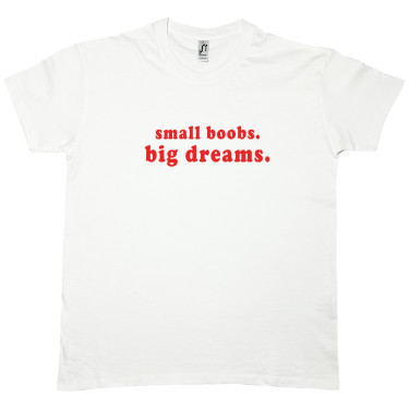 Футболка белая "Small boobs, big dreams" Кіт.Дарує
