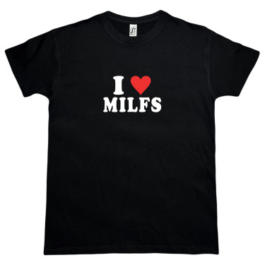 Футболка чорна "I LOVE MILFS" Кіт.Дарує