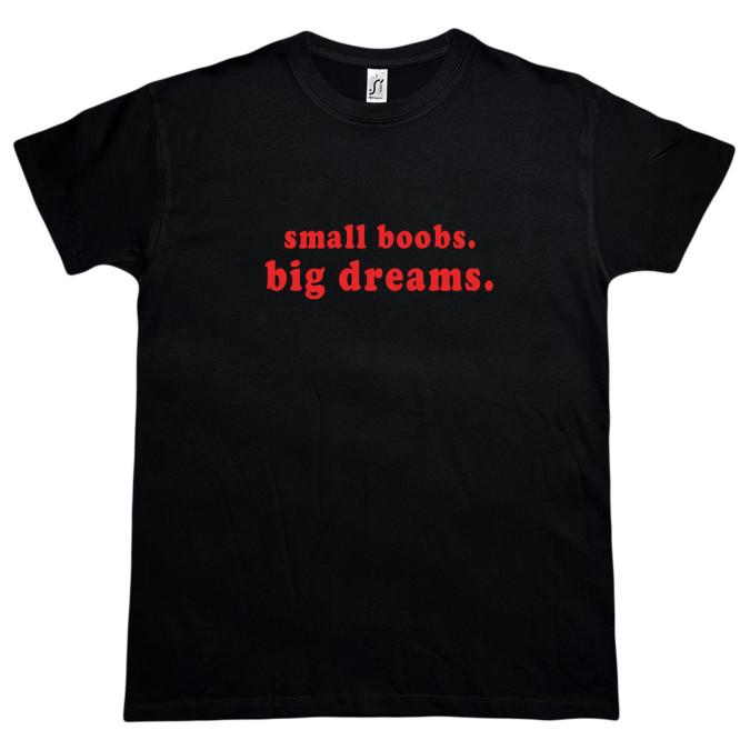Футболка черная "Small boobs, big dreams" Кіт.Дарує