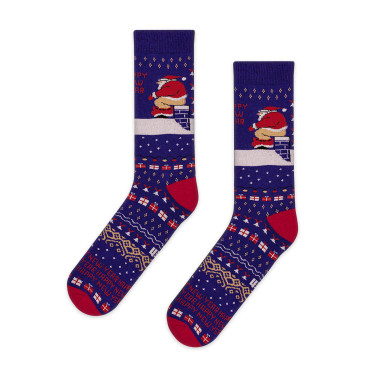 Носки фиолетовые теплые махровые "Happy New Year - Santa Poops" CEH