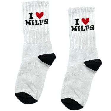 Шкарпетки білі "I LOVE MILFS" Кіт.Дарує