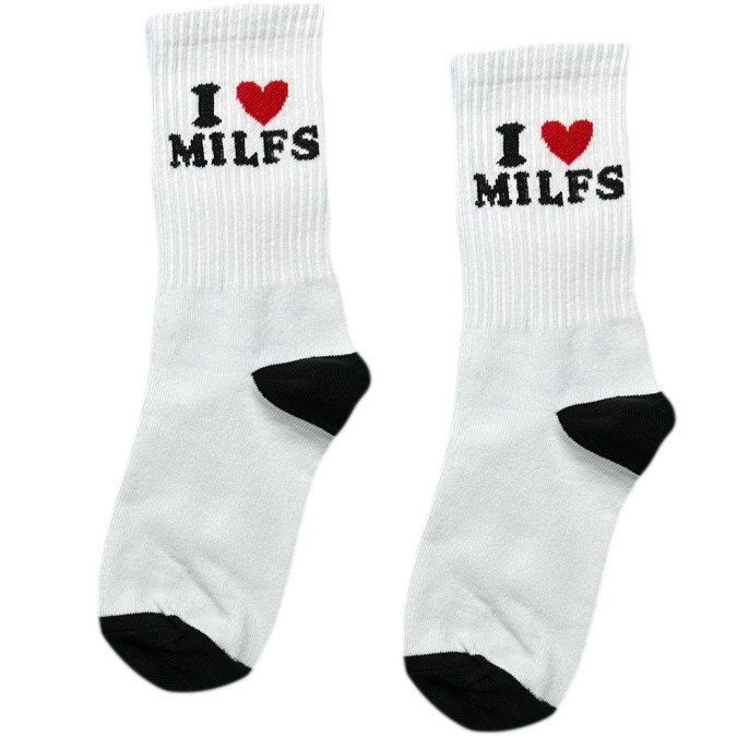 Шкарпетки білі "I LOVE MILFS" Кіт.Дарує