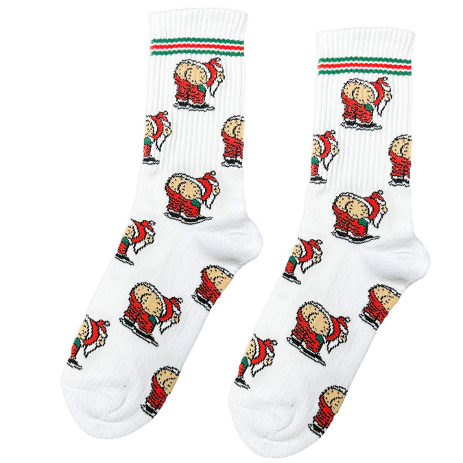 Носки белые теплые "Santa Ass" с махрой на стопе Кіт.Дарує